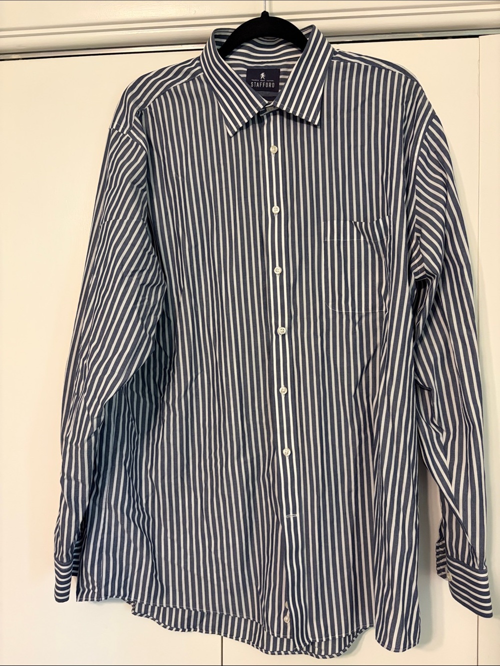 Stafford Navy and White Vertical Stripe Dress Shirt